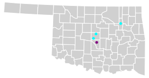 Map of Oklahoma cities that had sexual orientation and/or gender identity anti-employment discrimination ordinances prior to Bostock
.mw-parser-output .legend{page-break-inside:avoid;break-inside:avoid-column}.mw-parser-output .legend-color{display:inline-block;min-width:1.25em;height:1.25em;line-height:1.25;margin:1px 0;text-align:center;border:1px solid black;background-color:transparent;color:black}.mw-parser-output .legend-text{}
Sexual orientation and gender identity in both public and private employment
Sexual orientation in public employment
Does not protect sexual orientation and gender identity in employment Oklahoma counties and cities with sexual orientation and gender identity protection.svg