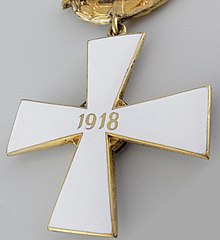 Mặt sau của Huân chương Chữ thập Tự do hạng hai có in năm tặng thưởng