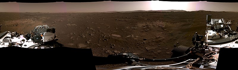 Mars Perseverance rover - Panoramic view of landing site (18 February 2021) PIA24422-c1-3000-MarsPerseveranceRover-LandingSiteView-20210218.jpg