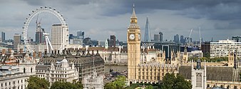 London skyline with Palace of Westminster in midground
