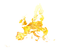 Donnée statistique en heat map (de 2001) : densité de population de l'union européenne. La différence de couleur montre sa démographie.