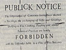 1659 public notice in Boston deeming Christmas illegal PuritanChristmasBan.jpg