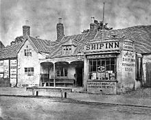 The Ship Inn in the mid-1860s. It was demolished in 1867. Ship Inn - Camp Hill - Birmingham.jpg