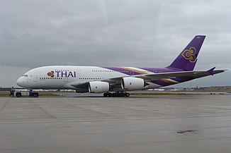 'n Airbus A380 van THAI op Lughawe Frankfurt in 2013.