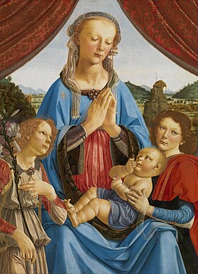 Virgjëresha dhe fëmija me dy engjëj, rreth 1476-78, Verrocchio me ndihmen e Lorenzo di Credi-t, National Gallery, London.