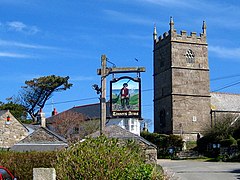The pine, the pub sign and the church