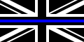 Le drapeau du Royaume-Uni orné de la thin blue line.