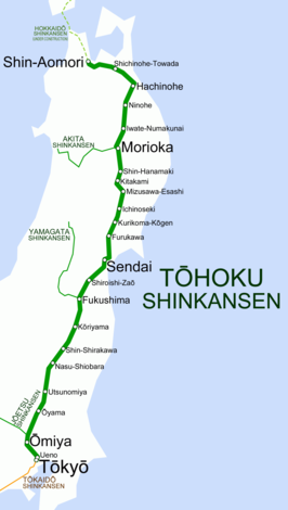 Tohoku Shinkansen op de kaart