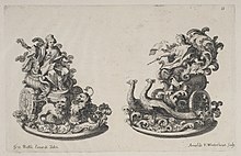 Two elaborate sugar triomfi of goddesses for a dinner given by the Earl of Castlemaine, British Ambassador in Rome, 1687 Trionfi di Cibele e Juno.jpg