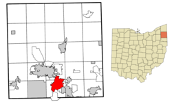 Location of Niles in Trumbull County and in the state of Ohio