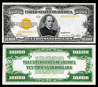 $10,000 Gold Certificate Salmon P. Chase