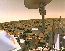 Both Viking Mars landers in the 1970s had a seismometer (part is visible between the calibration targets), but deployment issues hampered meaningful geological data. Viking2lander1.jpg