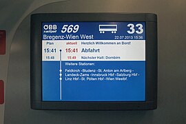 Layar PIDS di dalam kereta ÖBB Railjet