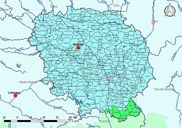 La Creuse est découpée en deux bassins DCE : Loire-Bretagne et Adour-Garonne.