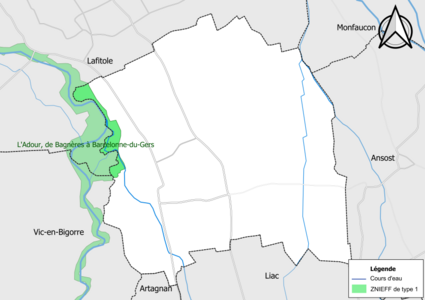 Carte de la ZNIEFF de type 1 sur la commune.