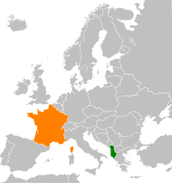 Карта с указанием местоположения Албании и Франции
