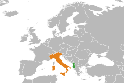 Map indicating locations of Shqipëria and Italia