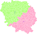 Les arrondissements de 1926 à 2017 : Aubusson (rose), Guéret (vert)