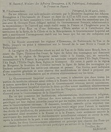 Соглашения по Малой Азии - г-н Сазаноф, министр по делам Étrangeres, Петроград - Морису Палеологу, послу Франции в России, 26 апреля 1916.jpg