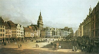 Le vieux marché sur un tableau de Bernardo Bellotto (Canaletto), 1752.