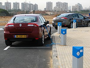 English: EVs charging at the Better Place visi...