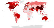 Reported cases of COVID-19 by country as of 13 March 2020, with number indicated by intensity of color