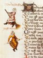 Enluminure représentant le vol de deux sorcières sur un balai et un bâton, dans Le Champion des dames de Martin Le Franc, 1451.
