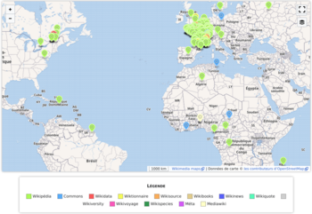 Copie d'écran de la carte de Wikimédiens francophones en date du 22 mars 2021.