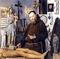 Monaco che scolpisce un Cristo in legno (1874)