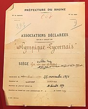 Dossier de déclaration en préfecture de l'association OL le 23 novembre 1950.