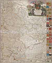 Johann Majer: Ducatus Wurtenbergici cum Locis limitaneis..., 1710. An den Rändern der Karte die Wappen der württembergischen Städte: links Unt. der Staig, rechts Ob der Staig.
