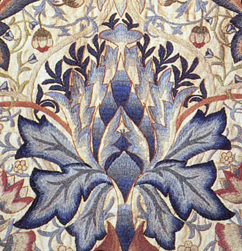 Detail of Art Needlework embroidery "Artichoke" in wool on linen