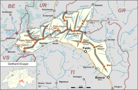 Carte du massif du Saint-Gothard en Suisse.