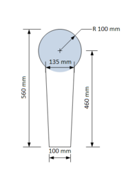 Poppers are used as falling steel targets. Left: Drawing of a full size IPSC Popper (85 cm). Right: A ⅔  scaled down IPSC Mini Popper (56 cm) used to simulate greater distance.