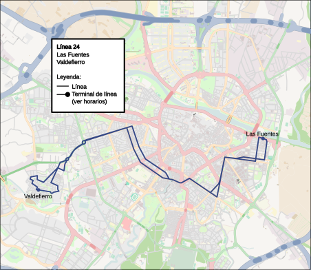 Recorrido de la línea 24 de Urbanos de Zaragoza en la ciudad de Zaragoza.