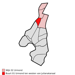 Lage von Alt-Urmond (westlich des Julianakanals) in der Gemeinde Stein