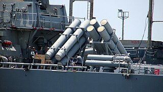 Side view of the Mk 141 and Mk 32 launchers of USS Paul Hamilton