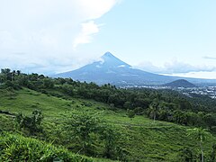 Mount Mayon view from Estanza wide slight cloudy