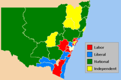 Results of the 2007 New South Wales state election showing the state electoral districts