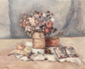 Nature morte au pot de grès, fleurs, fruits, livre ouvert et pinceaux, 1934, huile sur toile, 50 × 60,5 cm, coll. privée.