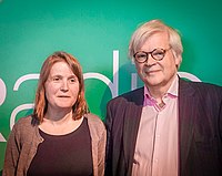 Louise Epstein och Thomas Nordegren under en inspelning på Kulturhuset Stadsteatern i Stockholm den 26 april 2018.