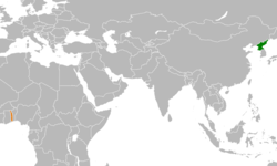 Map indicating locations of North Korea and Togo