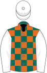 Dark Green and Orange check, White sleeves and cap