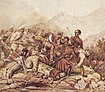 Peinture d’une bataille en 1840 entre l’armée impériale russe et des Caucasiens.