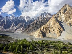 Tupopdan and the Hunza River, from the Karakoram Highway in Passu, Pakistan
