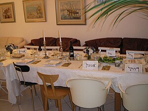 English: Passover Seder Table, Jewish holidays...