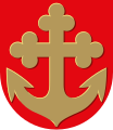 Cross bottony on an anchor on the coat of arms of Pyhäranta, Finland