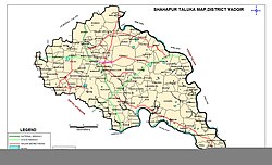Shahapura Taluk Map before creation of Wadgera Taluk