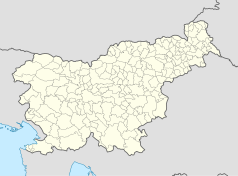 Mapa konturowa Słowenii, po lewej nieco u góry znajduje się punkt z opisem „Bled”