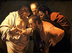 The Incredulity of Saint Thomas by Caravaggio. The Incredulity of Saint Thomas-Caravaggio (1601-2).jpg